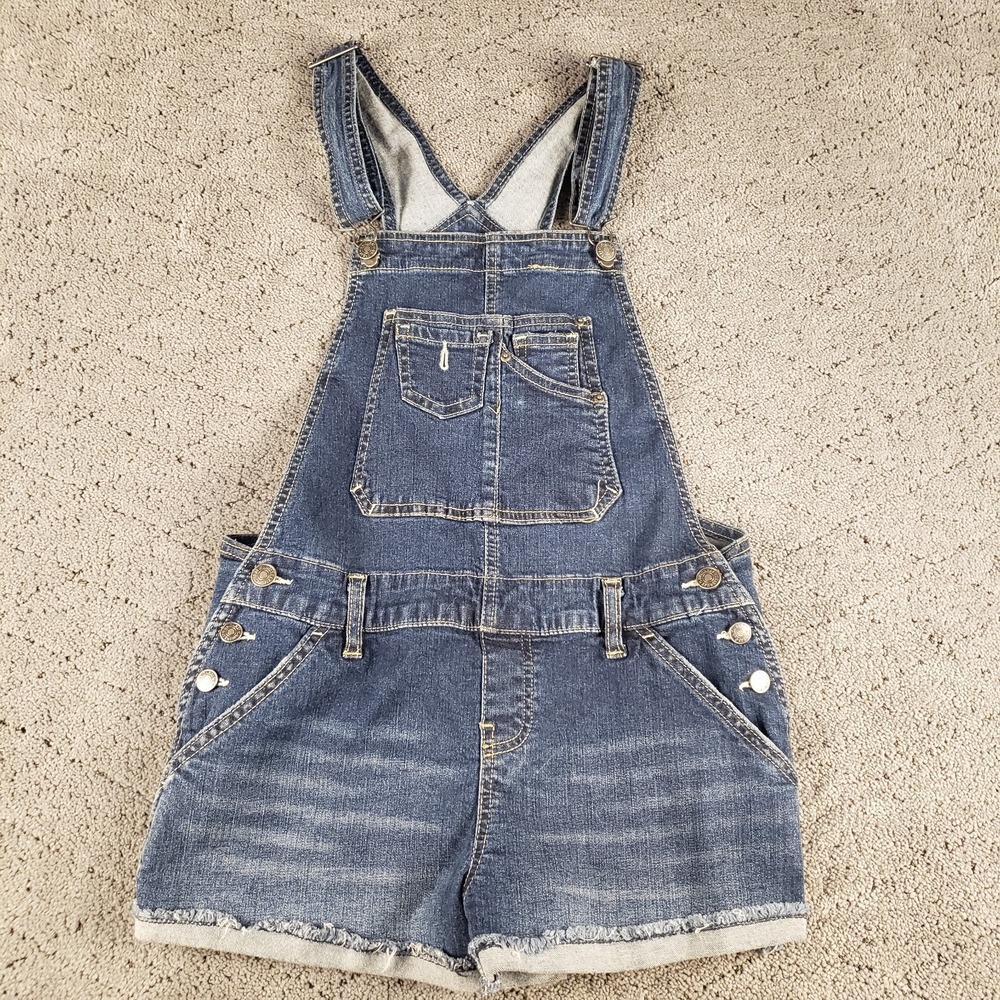 Union Bay Shortalls Womens Size Small Blue Dark Wash Stretch Denim 2 Inch Inseam